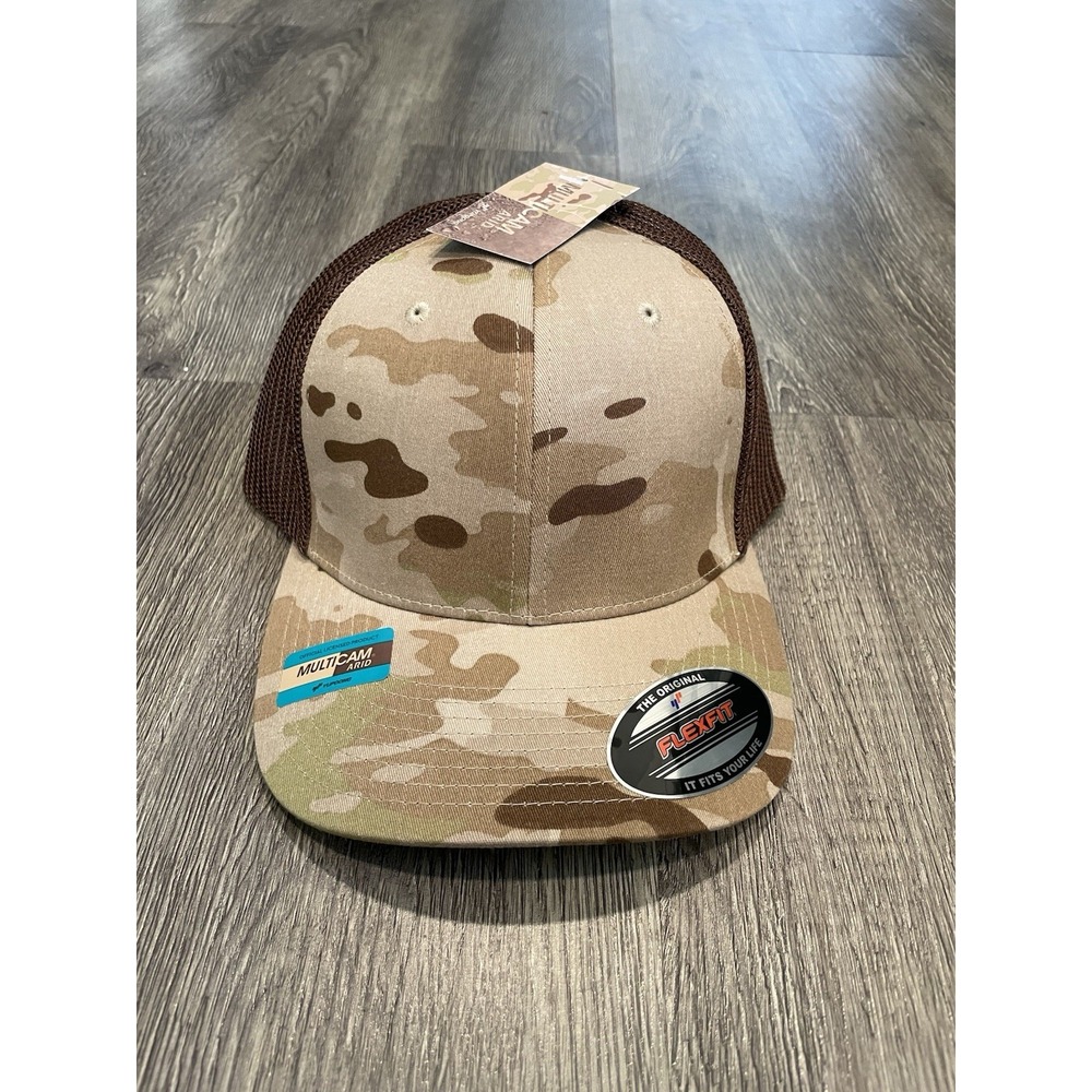 Multicam Arid Camo Hat Trucker Mesh Flex fit‎ Cap Tan Tactical Size Medium NEW
